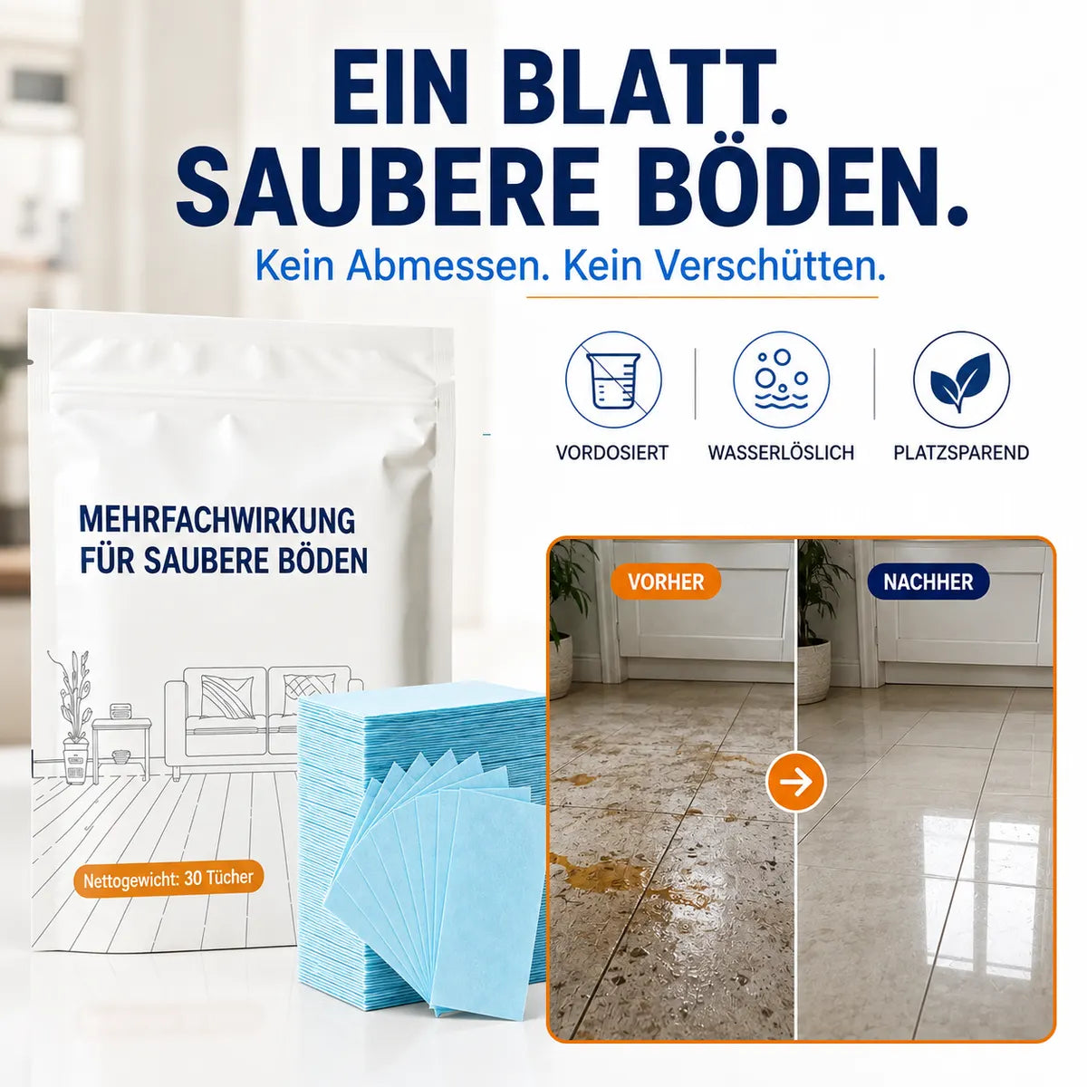 🌸drilena® Wasserlösliche Bodenreinigungstücher — Konzentrierte Formel für sofortigen Glanz (Copy)