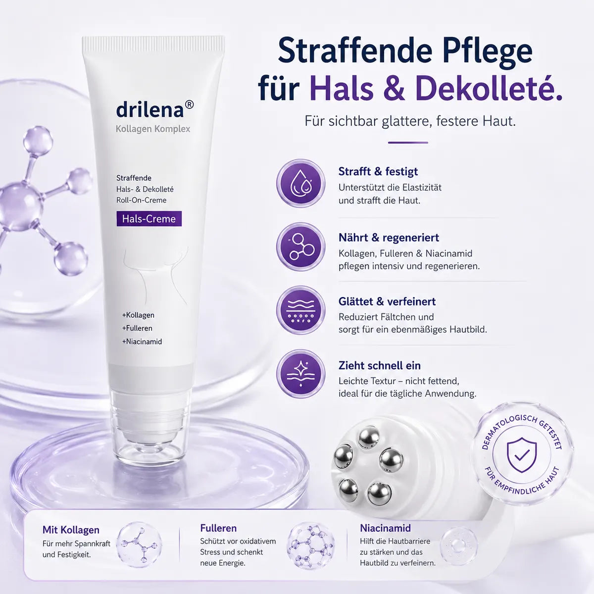 🫧drilena® Straffende Hals- & Dekolleté-Roll-On-Creme