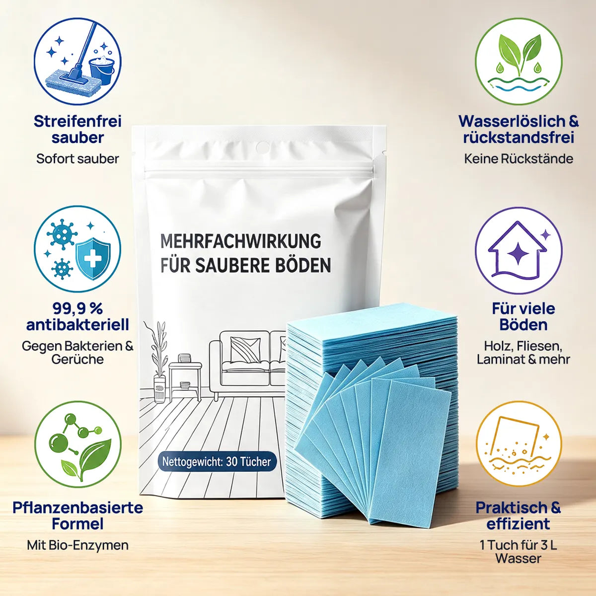 🌸drilena® Wasserlösliche Bodenreinigungstücher — Konzentrierte Formel für sofortigen Glanz (Copy)