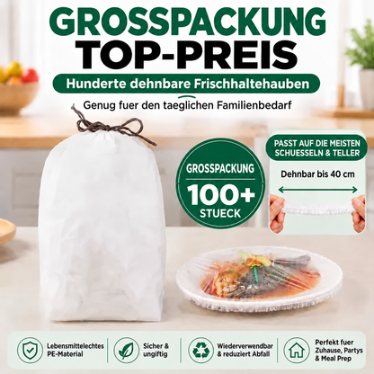 🔥 100 Stück elastische Frischhaltehauben für Schüsseln & Teller 🔥