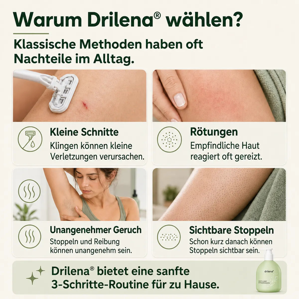 🧼drilena® Sanfte, nicht reizende Enthaarungscreme