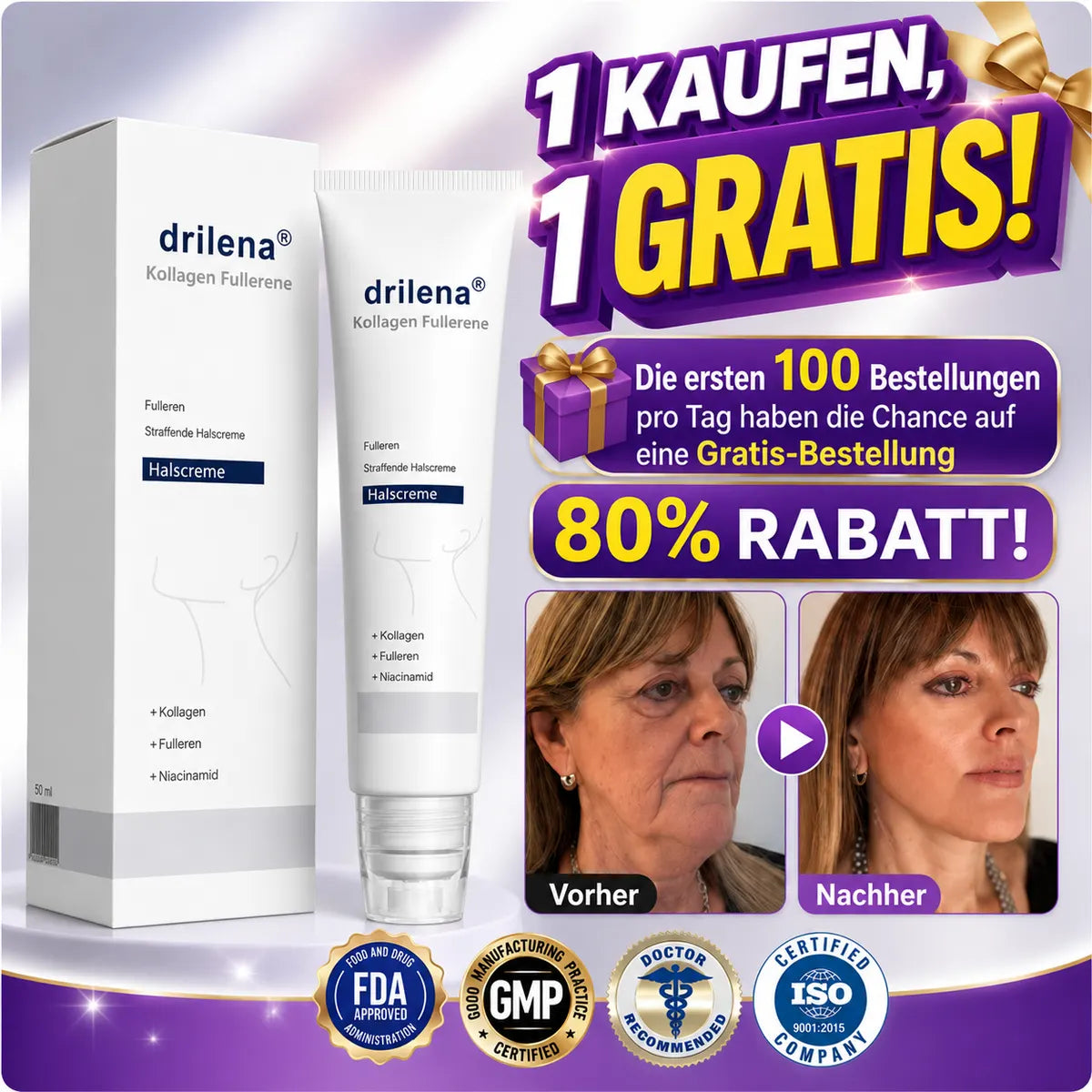 🪄drilena® Straffende Hals- & Dekolleté-Roll-On-Creme