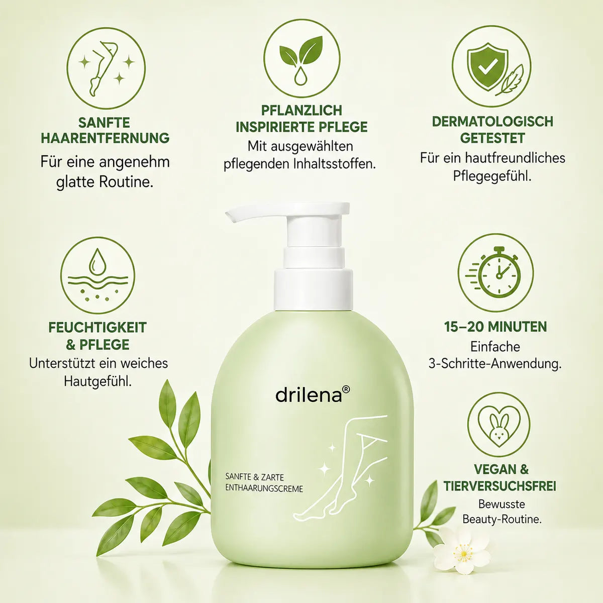 🧼drilena® Sanfte, nicht reizende Enthaarungscreme
