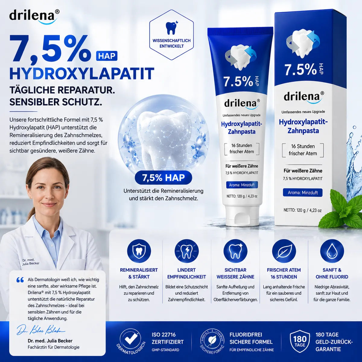 🫧🪄Bestseller – Hydroxylapatit-Zahnpasta 7,5 % zur Zahnschmelz-Reparatur & Zahnaufhellung – Frischer Geschmack, fluoridfrei (Copy)