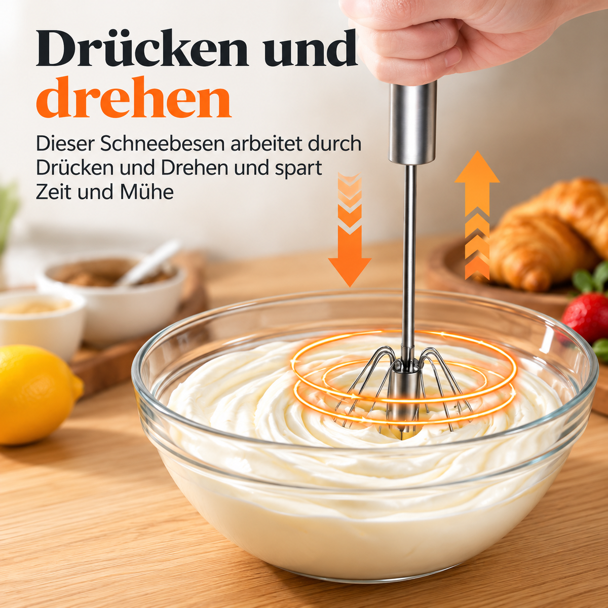 🛒 Edelstahl-Druck-Schneebesen – Lebensmittelecht, rostbeständig und ideal für die Küche