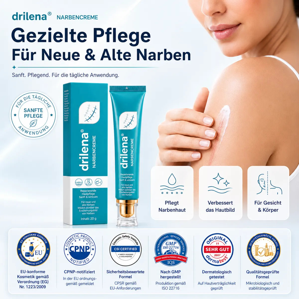 🔥drilena® Reparierende Anti-Narben-Creme — Dehnungsstreifen, Narben & Aknemale