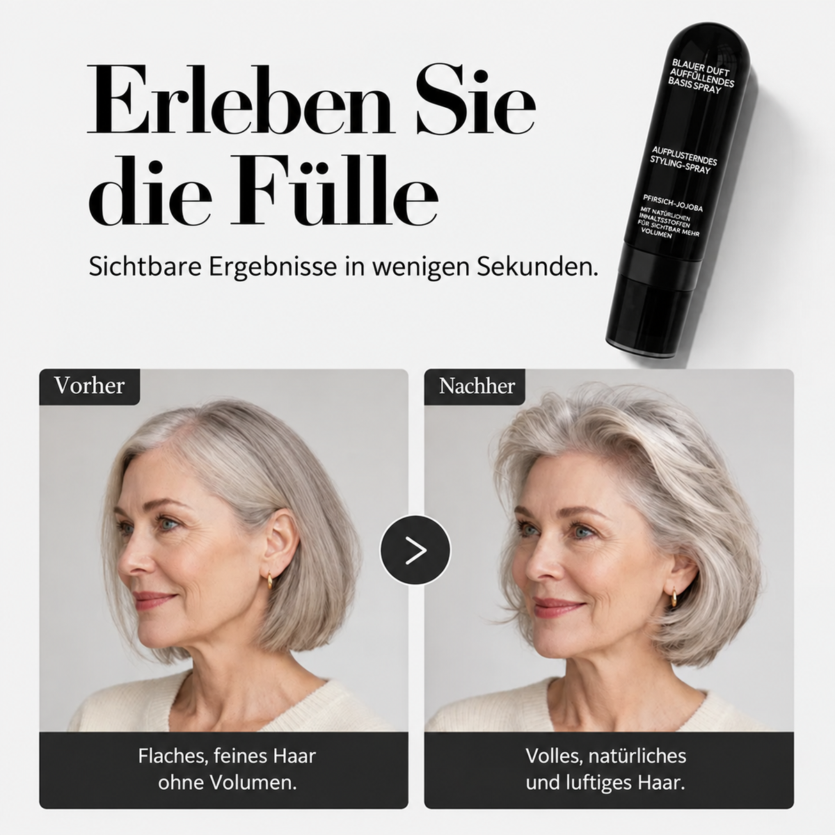 🪄✨ Volumenspray mit Pfirsichduft – Langanhaltender Halt und mehr Haarfülle. Leichtes Stylingspray für feines, glattes und plattes Haar.