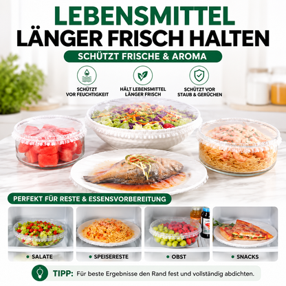 🔥 100 Stück elastische Frischhaltehauben für Schüsseln & Teller 🔥