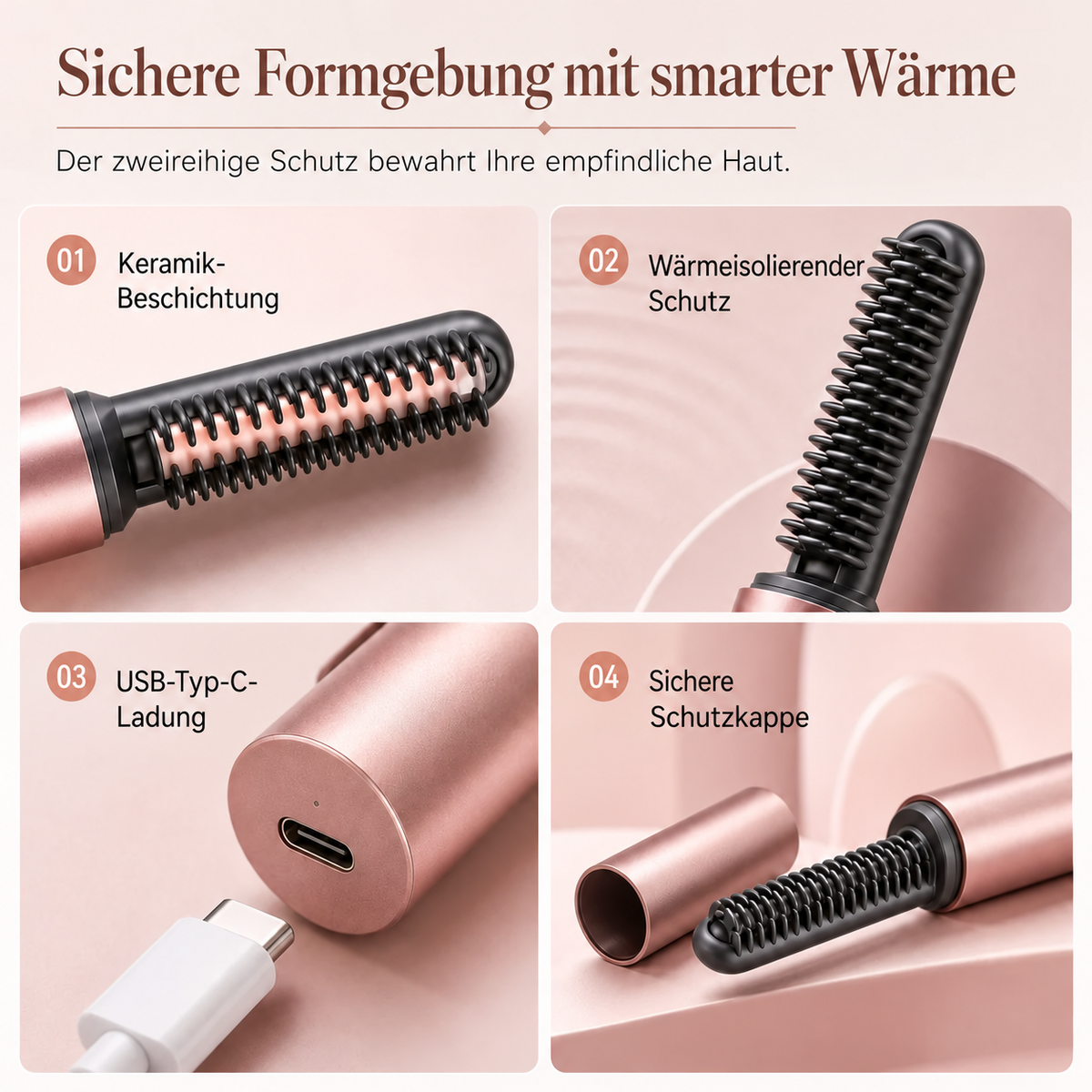 🪮 Kabelloser Mini-Stylingkamm mit Heizfunktion