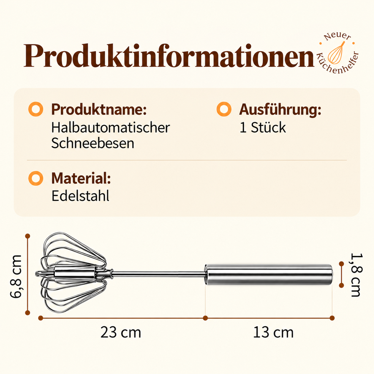 🛒 Edelstahl-Druck-Schneebesen – Lebensmittelecht, rostbeständig und ideal für die Küche
