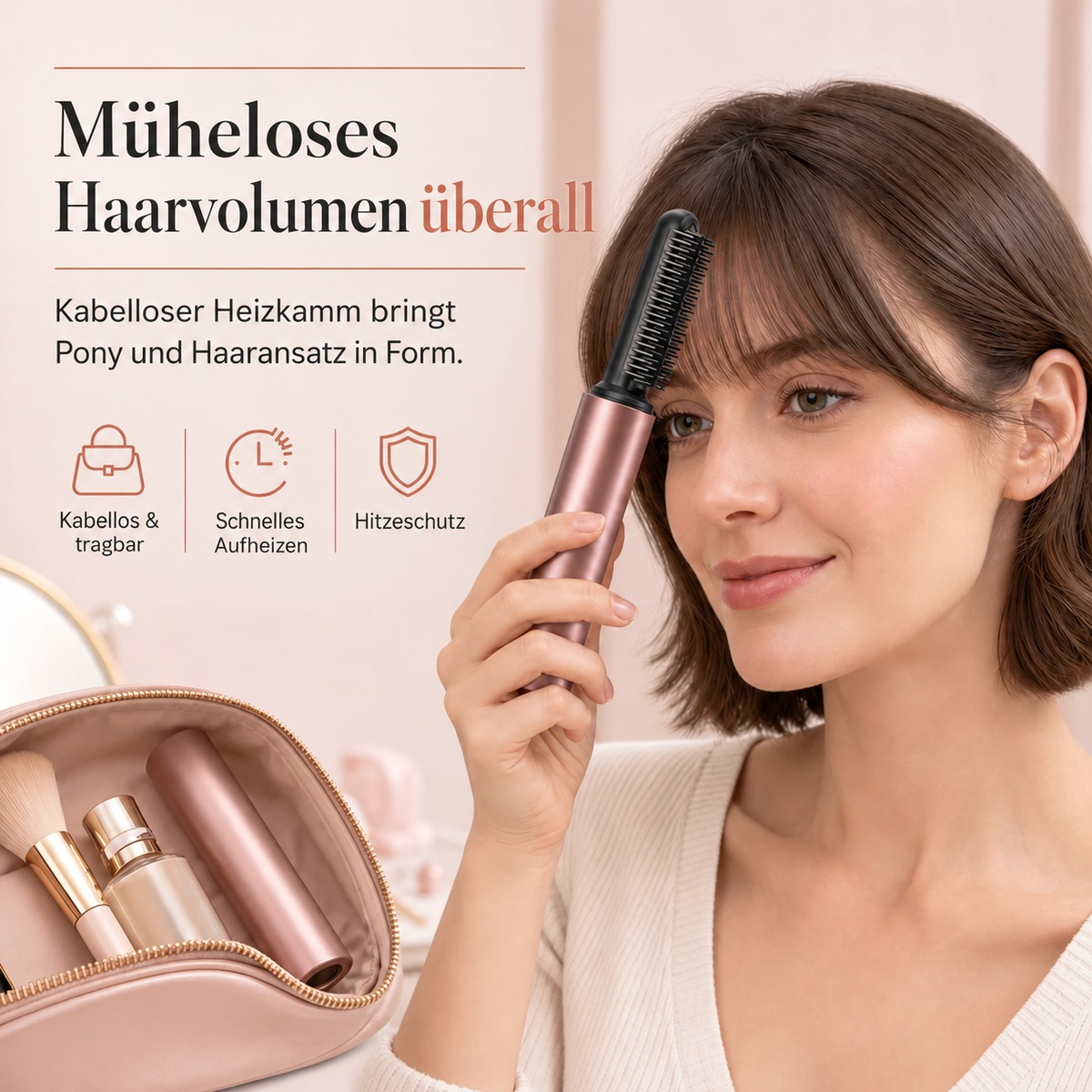 🪮 Kabelloser Mini-Stylingkamm mit Heizfunktion