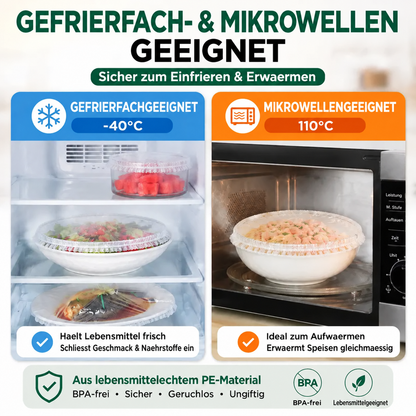 🔥 100 Stück elastische Frischhaltehauben für Schüsseln & Teller 🔥