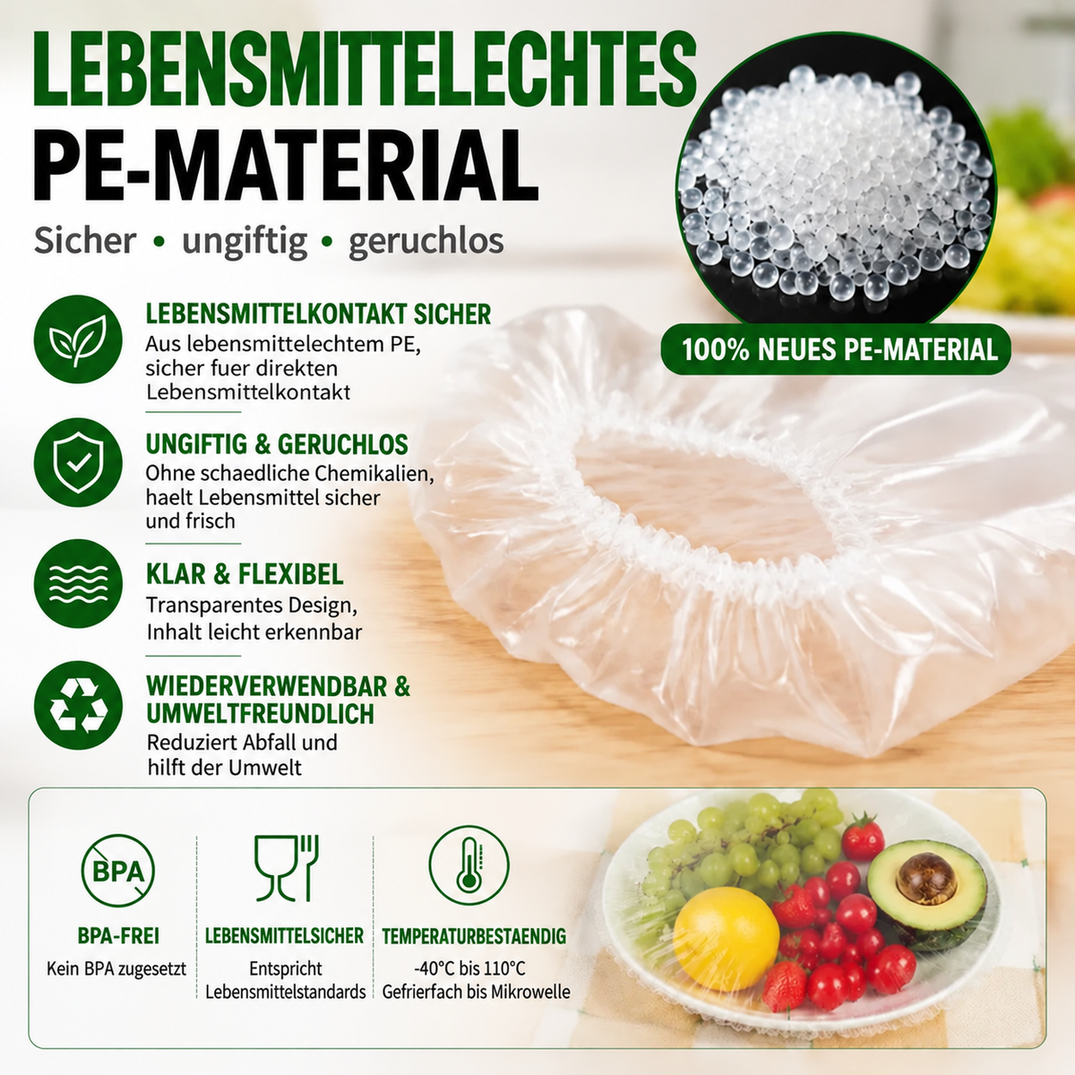 🔥 100 Stück elastische Frischhaltehauben für Schüsseln & Teller 🔥