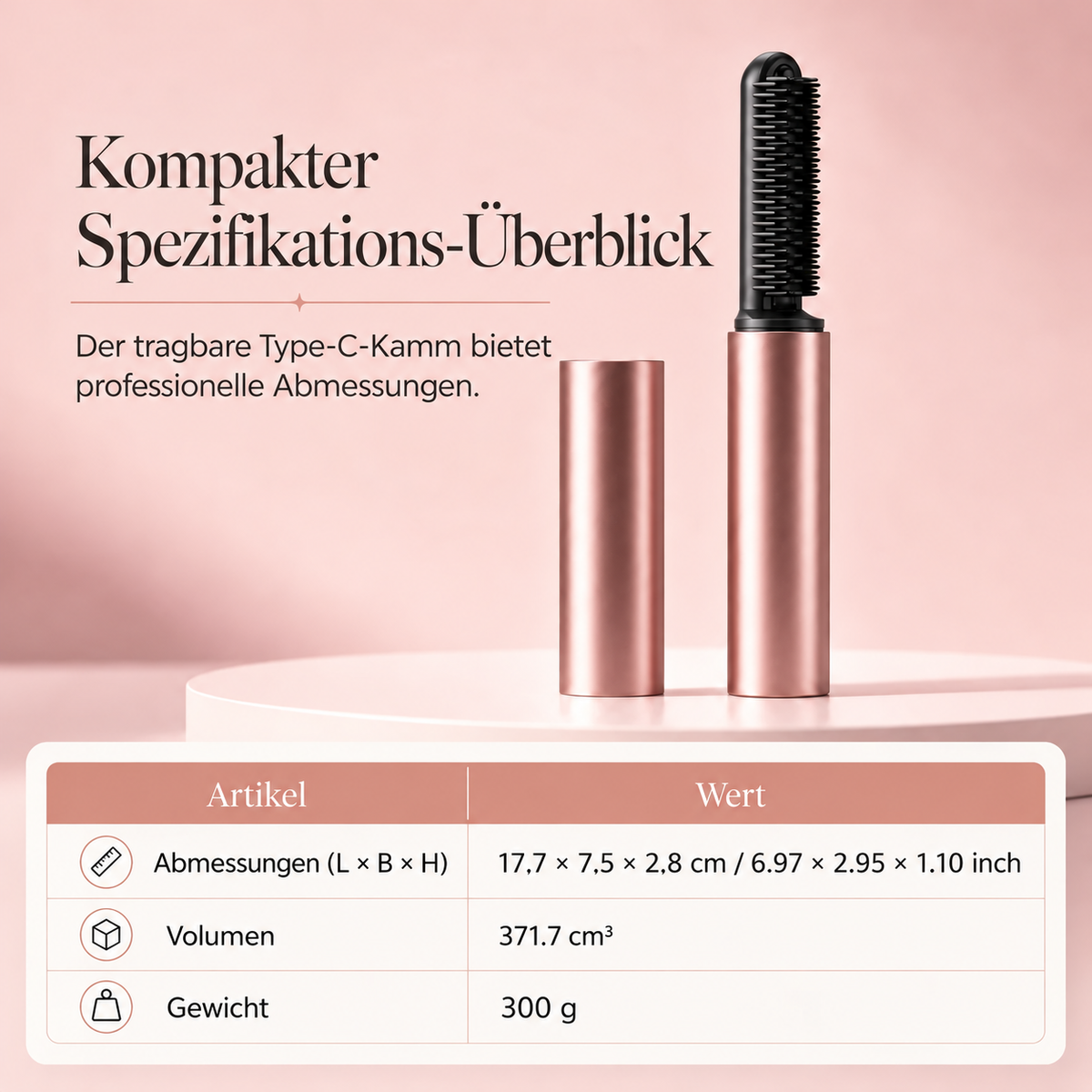 🪮 Kabelloser Mini-Stylingkamm mit Heizfunktion
