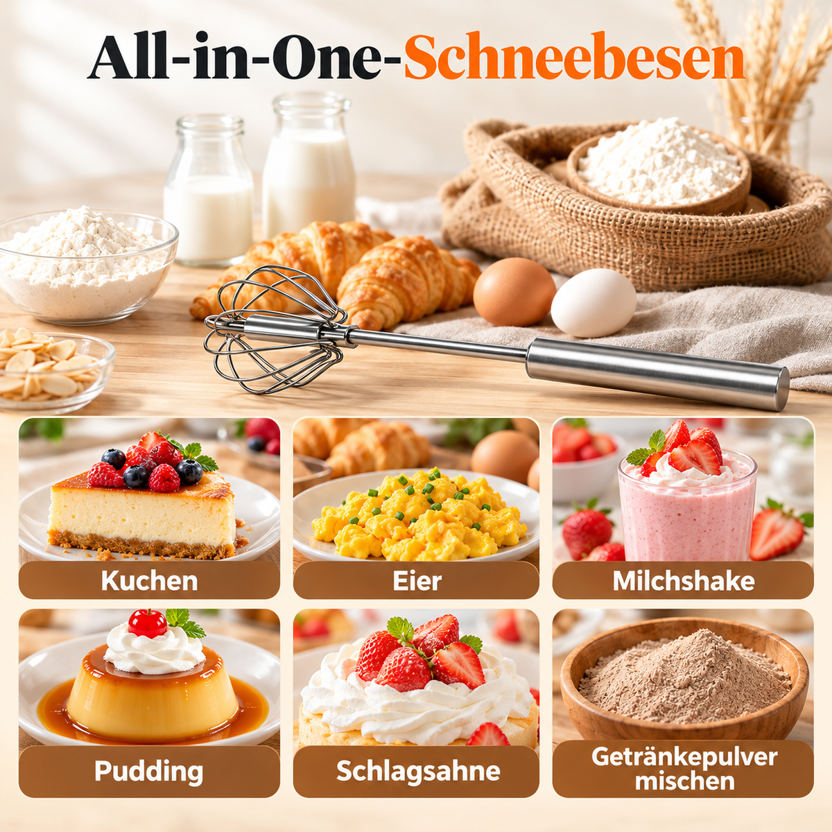 🛒 Edelstahl-Druck-Schneebesen – Lebensmittelecht, rostbeständig und ideal für die Küche