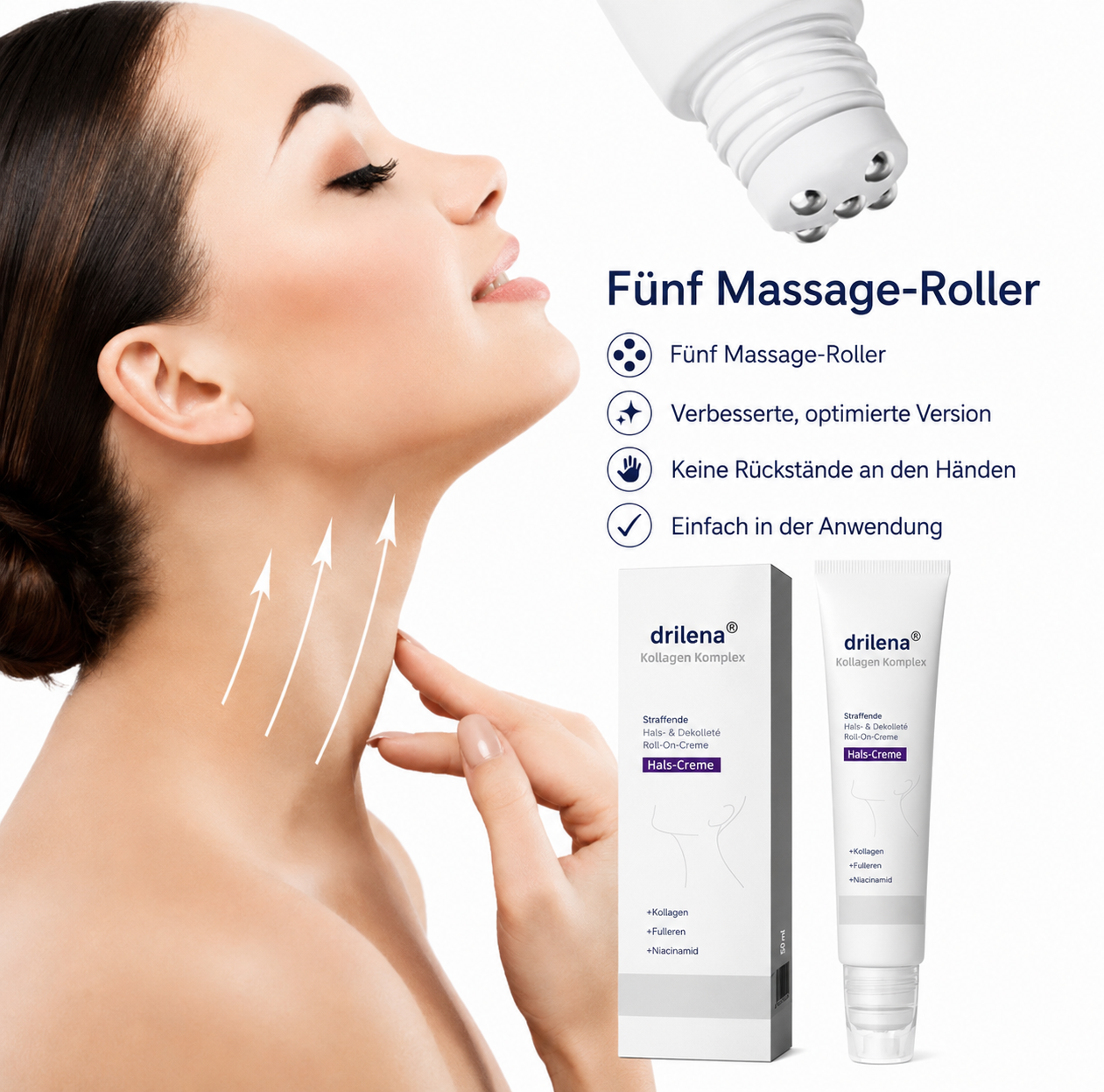 👩 drilena® Straffende Hals- & Dekolleté-Roll-On-Creme