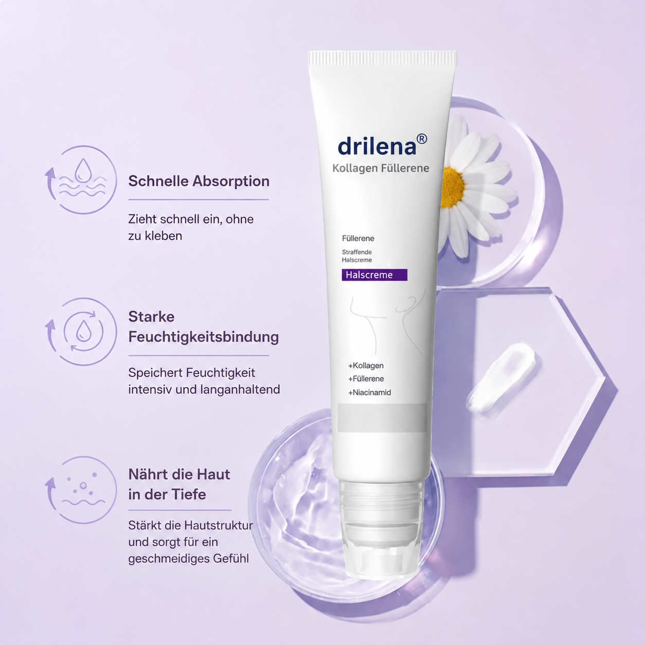 👩 drilena® Straffende Hals- & Dekolleté-Roll-On-Creme