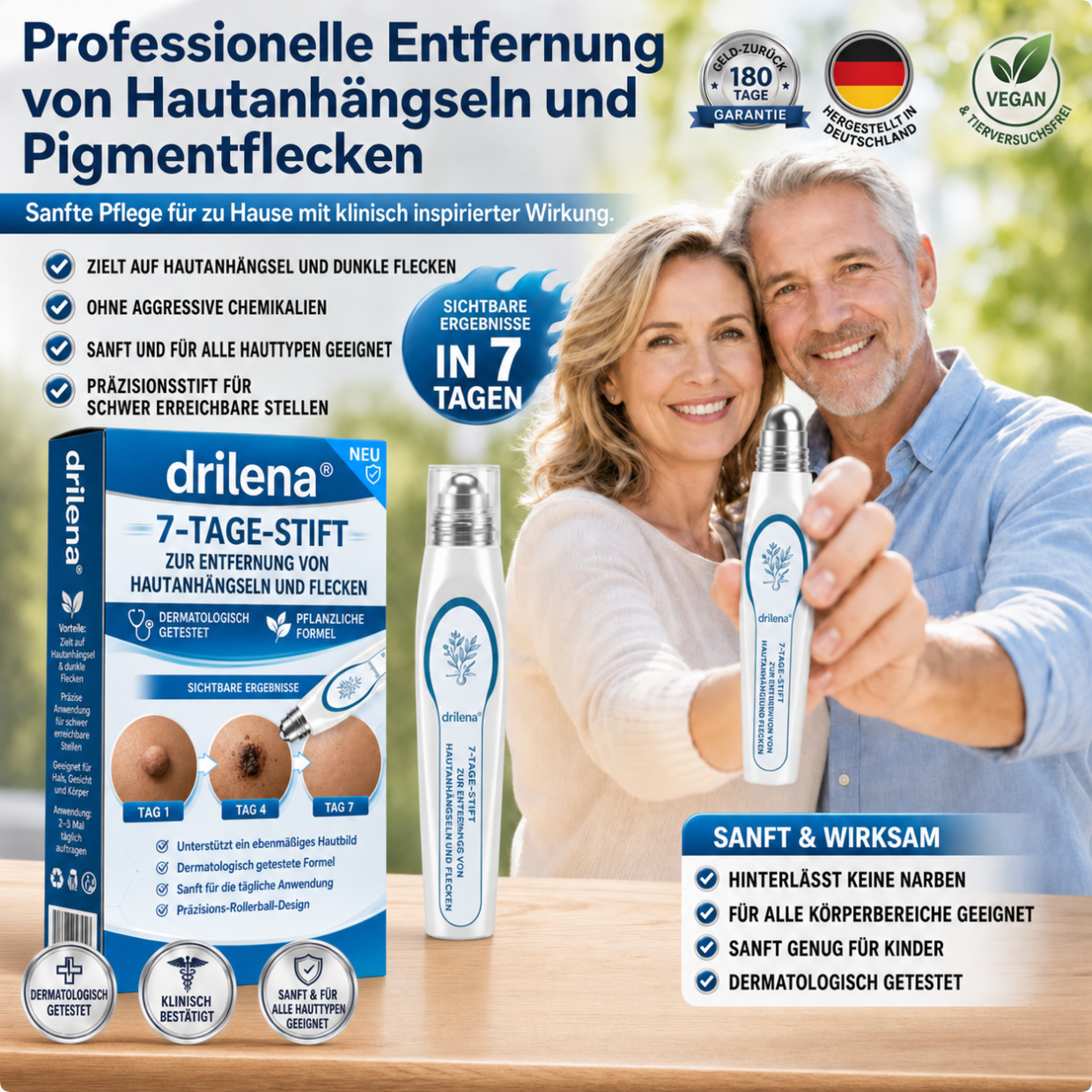 🛒drilena®7-Tage Hautanhängsel- & Fleckenentferner – schmerzfrei & narbenfrei Fortschrittlicher Roll-on-Stift zur Entfernung von Hautunreinheiten