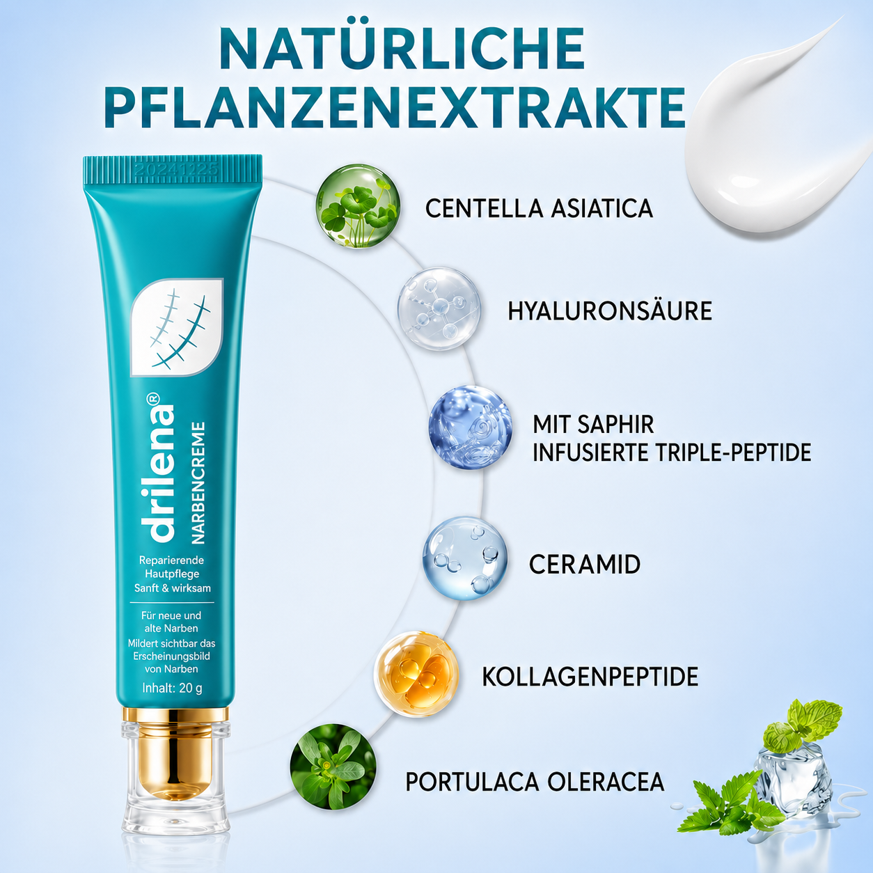 🆙drilena® Reparierende Anti-Narben-Creme — Dehnungsstreifen, Narben & Aknemale