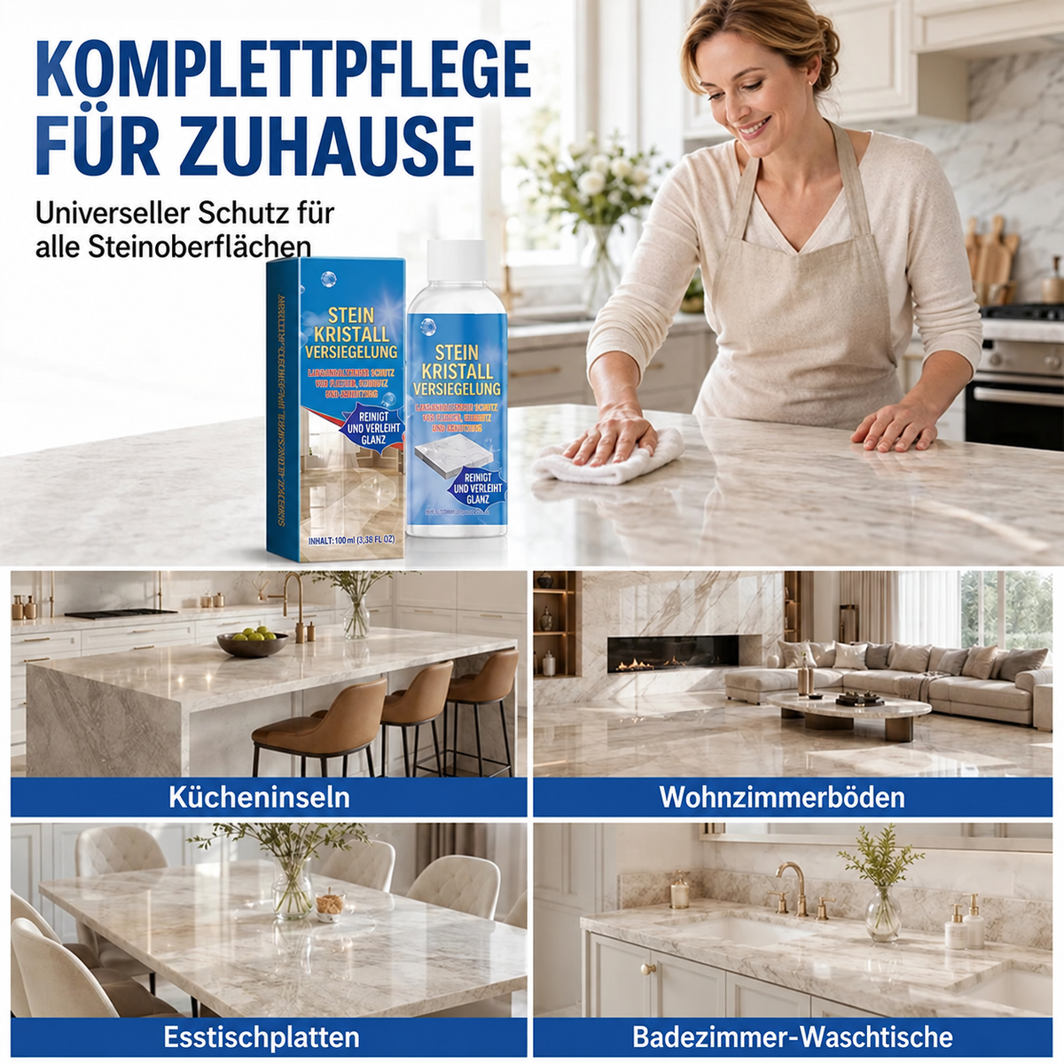✨ Marmor-Reinigungs- & Poliermittel – Reinigt sanft, verleiht neuen Glanz und schützt versiegelte Steinoberflächen ✨