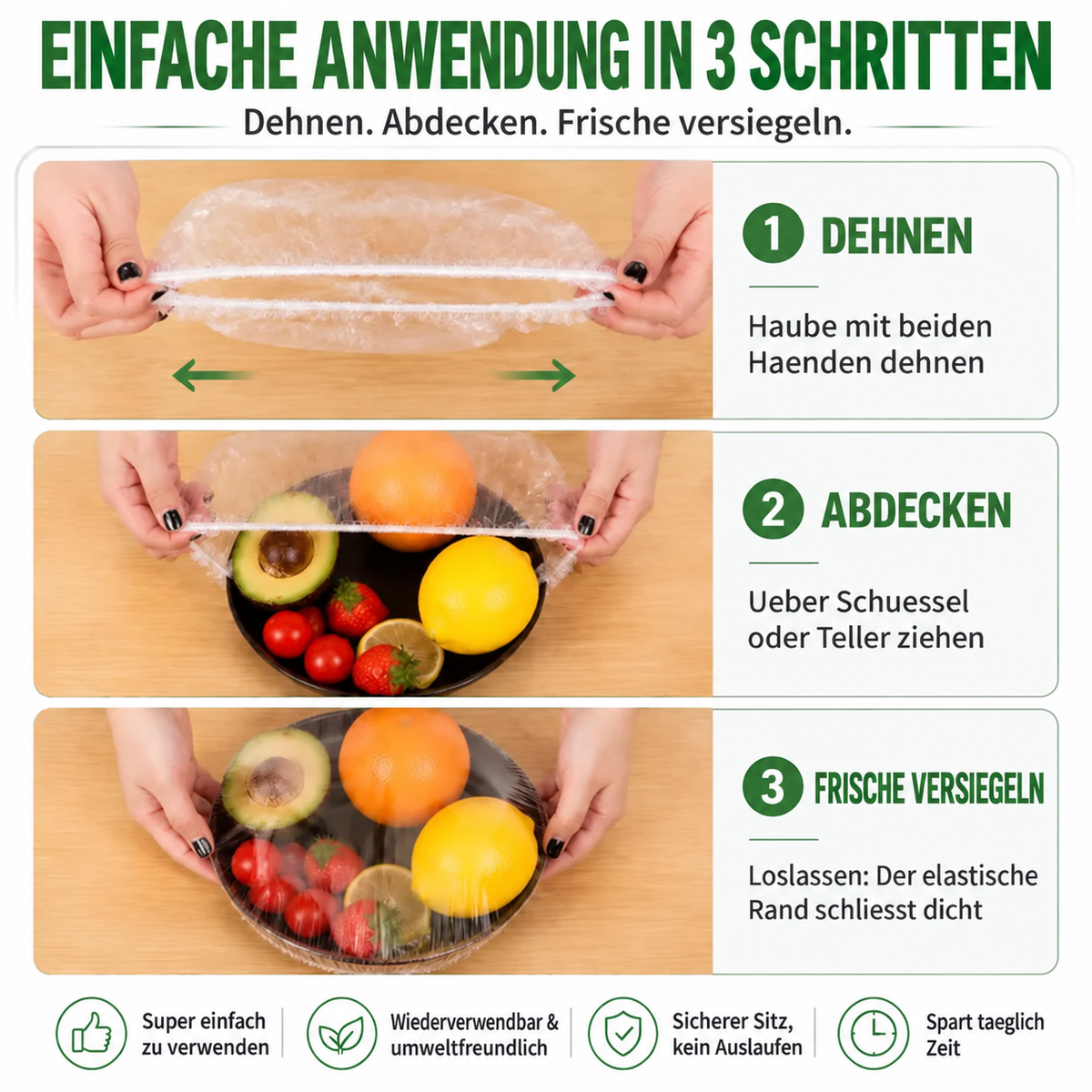 🔥 100 Stück elastische Frischhaltehauben für Schüsseln & Teller 🔥